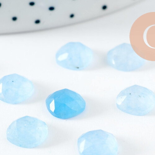 Cabochon carré jade naturel imitation aigue-marine 8x8mm, cabochon création bijoux pierre, x1 g9685