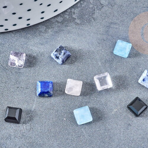 Cabochon carré pierre naturelle onyx lapis cristal de roche quartz rose jade 6x6mm, cabochon création bijoux pierre, x1 g8651