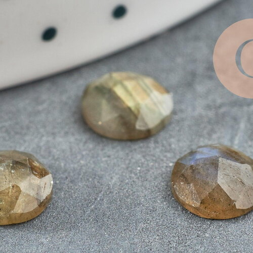 Cabochon rond labradorite naturelle à facettes 8mm, x1 (g5639)