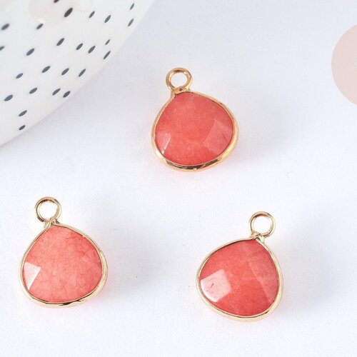 Pendentif goutte jade teinté corail laiton doré sans nickel 17,5mm, pendentif bijou pirre, x1 g8025