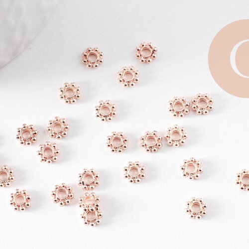 Rondelles fleurs zamac or rose 5mm, perles dorées, création bijoux, perles intercalaires, apprêts dorés, x 50 (g1369)