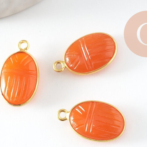 Pendentif scarabée cornaline naturelle argent 925 doré 18k 20mm, création bijou talisman en pierre x1 g9443