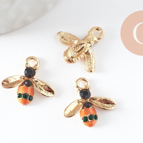 Pendentifs doré abeille émaillé pendentif insecte métal doré 15mm, x5 (g3182)