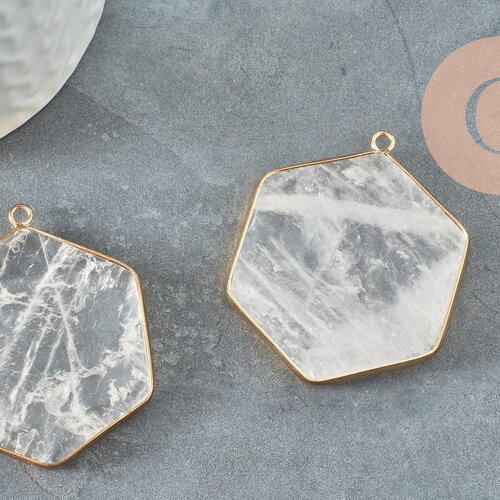 Pendentif hexagone cristal,pendentif bijoux,pendentif pierre,pendentif collier,pierre naturelle,pendentif quartz, cristal naturel,45mm, x1 g