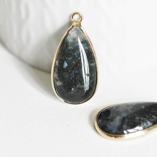 Pendentif goutte agate verte mousse naturelle 33mm, x1 (g1469)