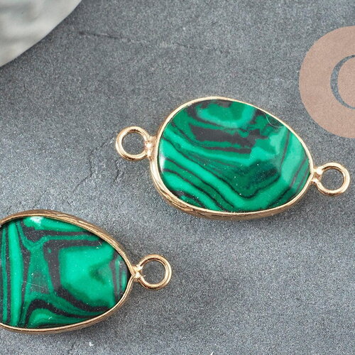 Pendentif connecteur malachite de synthèse laiton doré 27.5mm,creation pendentif bijoux,bracelet pierre de synthèse, x1 g5923