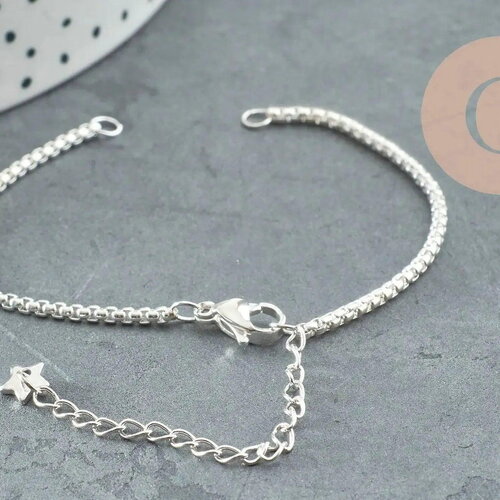 Base de bracelet chaine vénitienne acier 304 inoxydable argenté 15.5cm, x1 (g9448)