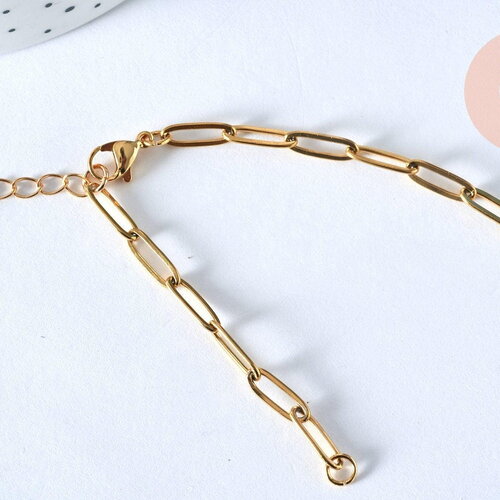 Bracelet réglable maille trombone fantaisie or acier 304 inoxydable 14k 14.5cm, bracelet or acier inoxydable, x1 (g5972)