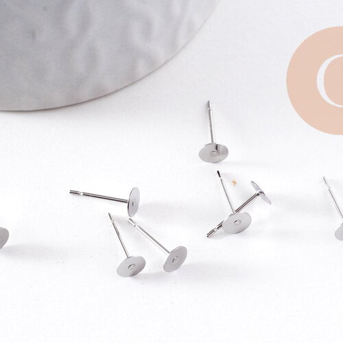 Clous-puces oreille acier inoxydable 316 platine 5mm, x50 (g10171)