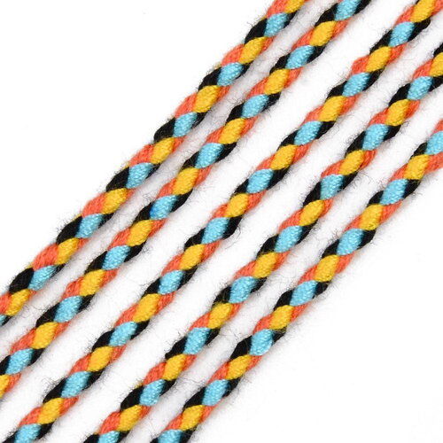 Cordon tressé jaune rose bleu 2mm, cordon multicolore pour bijoux,scrapbooking, cordon décoration, x1 mètre g5939