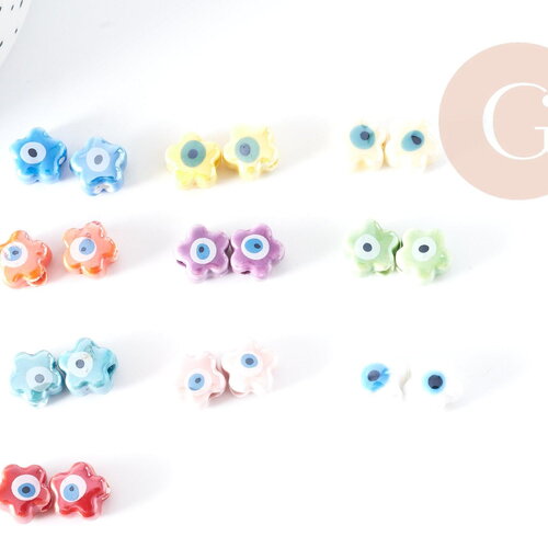 Perle étoile mauvais oeil porcelaine 10mm, perle céramique création bijoux diy, x1 g9015