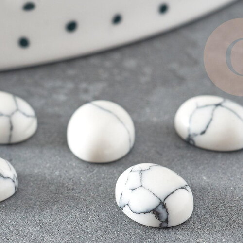 Cabochon howlite blanche, cabochon ovale, howlite naturelle,8 x10mm,pierre naturelle, cabochon dôme, x1 (g2108)