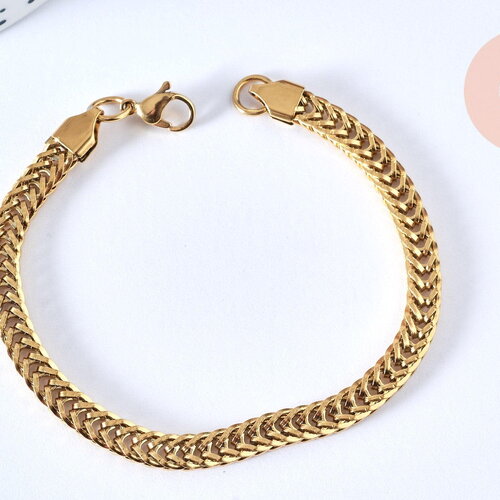 Bracelet maille américaine acier doré inoxydable 304,, sans nickel, 21cm, x1 (g6966)