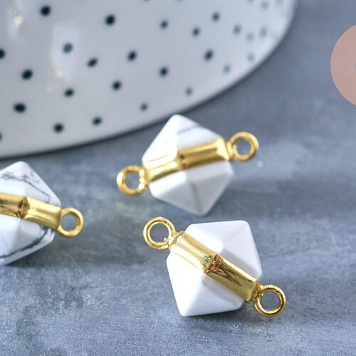 Pendentif howlite naturelle support laiton doré 20mm, bijou pendentif pierre naturelle x1 g6461