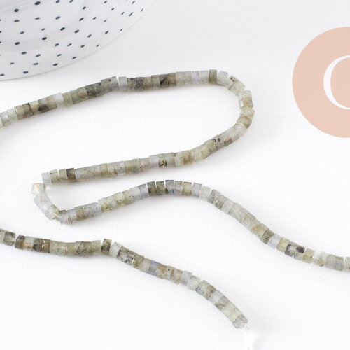 Perle rondelle heishi labradorite naturelle 4.5mm, pierre, fil de 38cm, x1 (g2700)