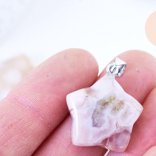 Pendentif étoile agate cherry blossom naturelle fer argenté 27mm, x1 (g5714)