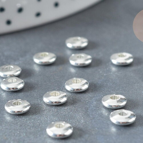 Perles intercalaires rondelles laiton argenté 6x2mm, x50 (g7910)