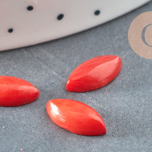 Cabochon marquise corail rouge, cabochon ovale,corail naturel, 10x8mm, création bijoux,pierre naturelle, 6x12mm, x1 g3304