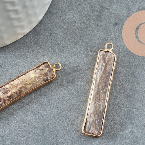 Pendentif rectangle jaspe océan naturel laiton doré 46.5mm,p création bijoux pierre naturelle x1 g1406