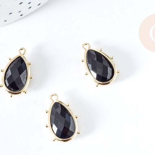 Pendentif goutte obsidienne naturelle laiton doré 22.5mm,pendentif bijou pierre naturelle, x1, g8367