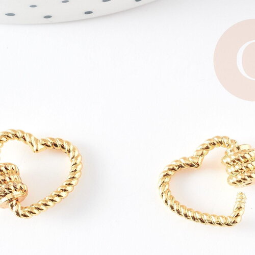Fermoir à vis coeur laiton doré torsadé, grand fermoir qualité, fermoir doré, fermoir cadenas,17mm, x1 g2918
