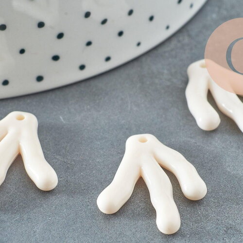 Branche forme corail plastique écru 26mm, perles corail, perle acrylique, x10 (g4149)