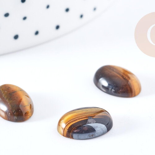 Cabochon ovale œil de tigre marron naturelle 14x10mm, cabochon pour création bijoux pierre, x1 (g8659)