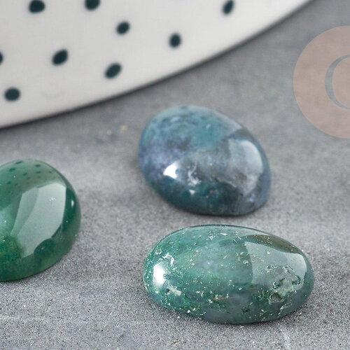 Cabochon ovale agate mousse naturelle 10x14mm, x1 (g2242)