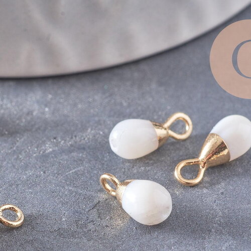 Pendentif goutte nacre blanche naturelle laiton doré 11mm, x2 (g10024)