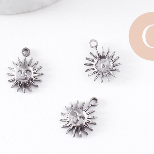Pendentif soleil acier inoxydable 304 platine 14.5mm, x1 (g10056)