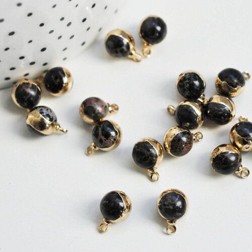 Pendentif goutte régalite noire doré facettes,bijou pierre,pendentif pierre régalite naturelle,12mm, x 2,g3358