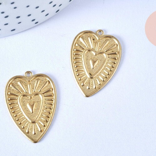 Pendentif coeur oeil laiton brut 29x20mm, x1 (g6527)