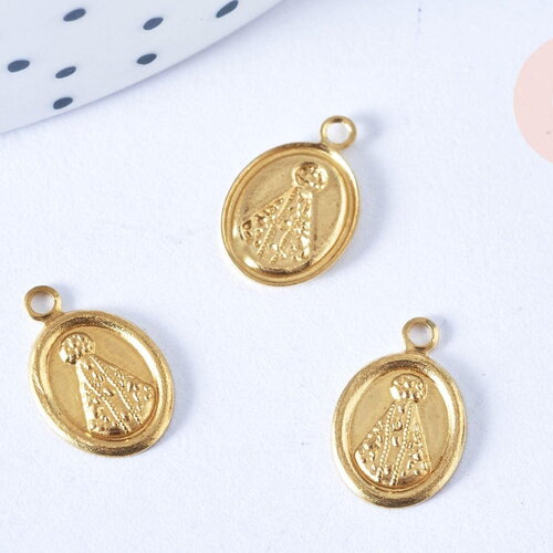 Pendentif médaille ovale vierge marie laiton brut 11mm, pendentif religion notre dame madonne, les 2-g6550