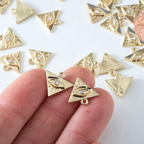 Breloque triangle oeil protecteur zamac doré 18k cristal zircon 9mm,sans nickel, pendentif chance, x1 g6007