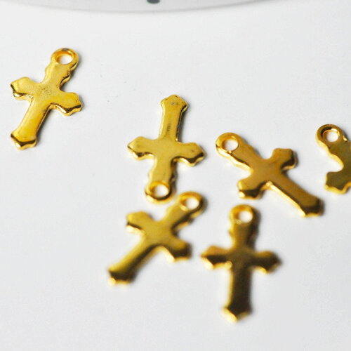 Pendentif croix acier 304 inoxydable doré 12mm, x10 (g4085)