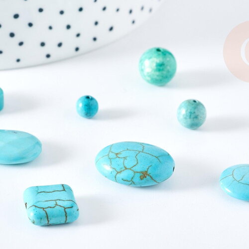 Perles howlite turquoise naturelle carrée goutte ronde disque,perles pierre, howlite naturelle, x5 (g1769)