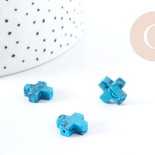 Perles croix en howlite naturelle turquoise 12mm,perles pierre, x5 (g8278)