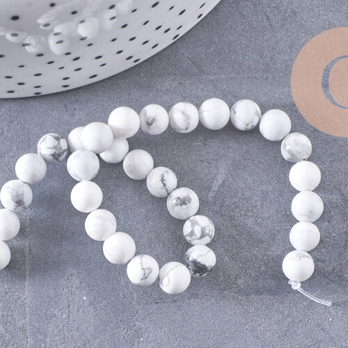 Perle ronde howlite blanche naturelle 6mm, x1 fil de 19cm (g1297)