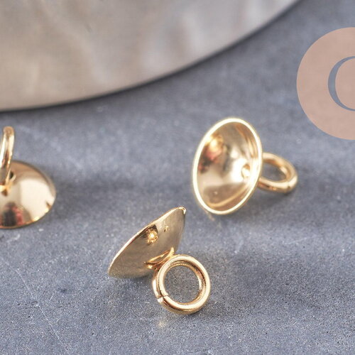 Bélière pendentif coupelles en acier doré 304 inoxydable 8x7mm, x10 (g4844)