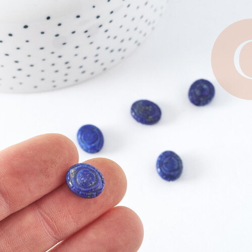 Perle gravée oeil protecteur lapis lazulis naturel 10x12mm, x1 (g2343)