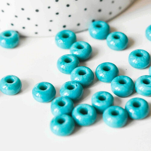 Perle rondelle donut verre opaque turquoise,des perles reondelles verre pour vos créations de bijoux et bracelet,3-5x9mm, x 20 g4393