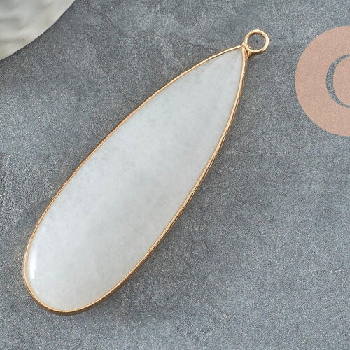 Pendentif goutte jade blanc doré 58mm, pendentif pendentif pierre naturelle, x1 g6289