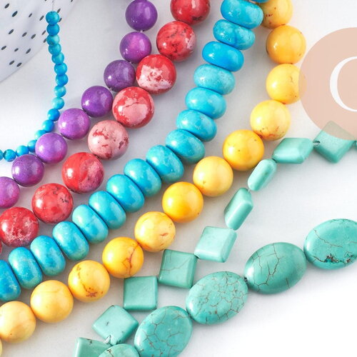 Perles howlite turquoise naturelle,perles pierre, howlite naturelle, perle turquoise,12-14-16-18mm, x5 (g8192)