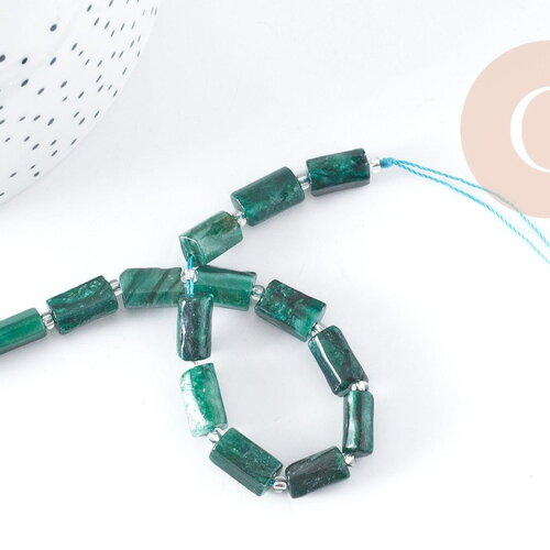 Pierres tube quartz émeraude vert foncé 14mm, pierre naturelle, le fil de 18cm, x1(g9100)