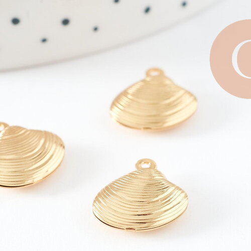 Breloque coquillage acier 304 inoxydable doré 14mm,pendentif bijou coquillage doré sans nickel x1 g9662