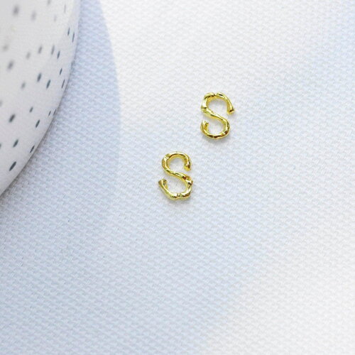 Lettre à coller zamac doré,fournitures à coller pour décorer pierres et bijoux en inclusion résine,8x6mm, x 2, g3766