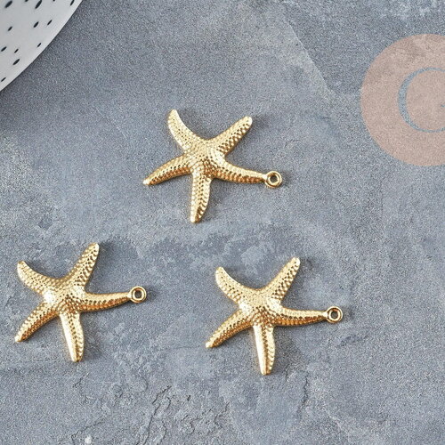 Pendentif acier 304 inoxydable doré étoile de mer 22mm, pendentif acier inoxydable création bijoux, x2 g4123