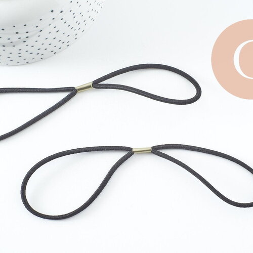 Headband cordon en élastique nylon noir 18cm, x2 (g0023)