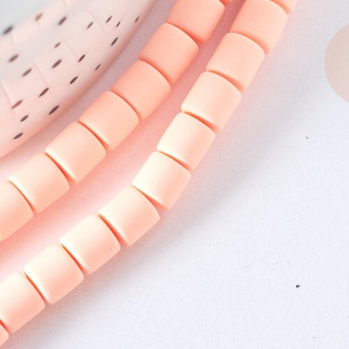Perles polymère tube rose saumon 6.5x6 mm, fabrication bijoux heishi , le fil de 40cm g7325