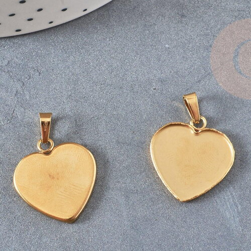 Pendentif coeur support cabochon acier inoxydable doré, création de bijoux en acier doré,21,5mm x1 g4834